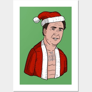 nicolas cage as santa, ugly Christmas sweater. Posters and Art